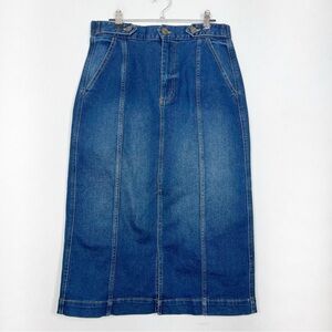 Chaps Blue Denim Midi Skirt Size 8 Front Slit‎